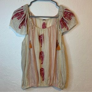 GUC Free People FP Boho Bohemian Top Size Small Embroidered Tassels
